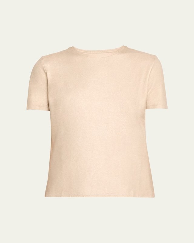 Stretch Linen Metallic Short-Sleeve Crewneck Tee